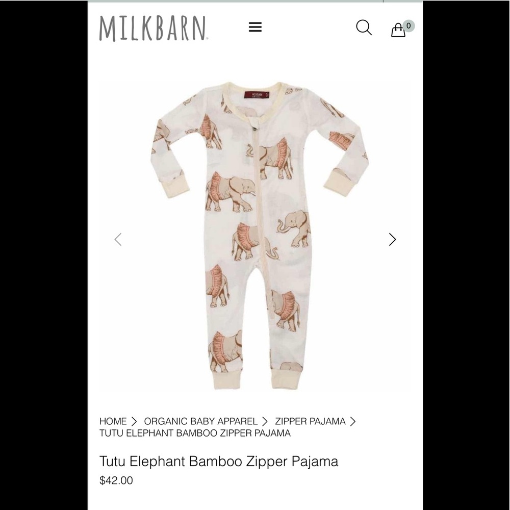 LAST CHANCE! Milkbarn Tutu Elephant Bamboo Zipper Pajamas